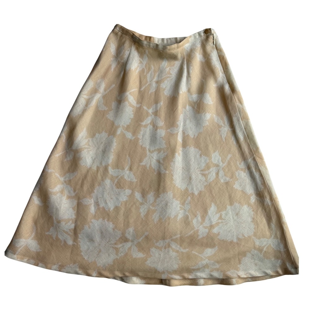 Liz Claiborne Liz Sport Petite Peach Floral 100% Linen A-Line Skirt Size 2P